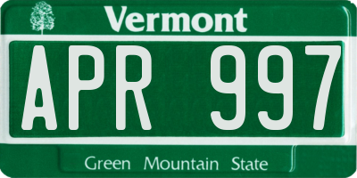 VT license plate APR997