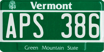 VT license plate APS386