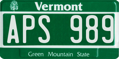 VT license plate APS989