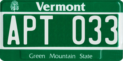 VT license plate APT033