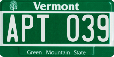 VT license plate APT039