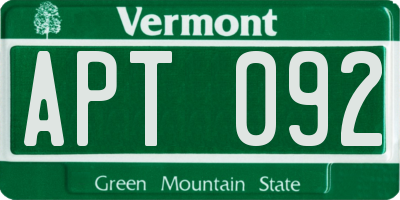 VT license plate APT092