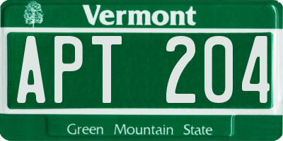 VT license plate APT204