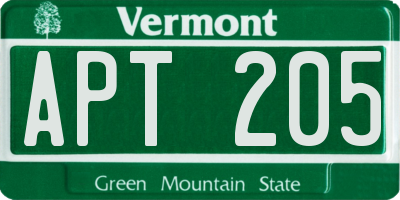 VT license plate APT205