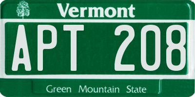 VT license plate APT208