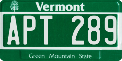 VT license plate APT289