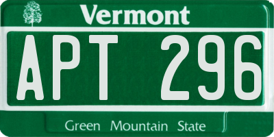 VT license plate APT296