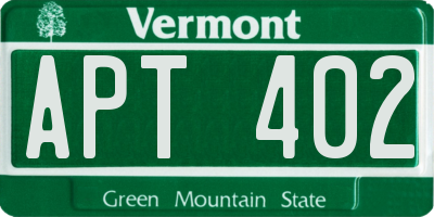VT license plate APT402