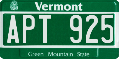 VT license plate APT925