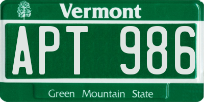 VT license plate APT986