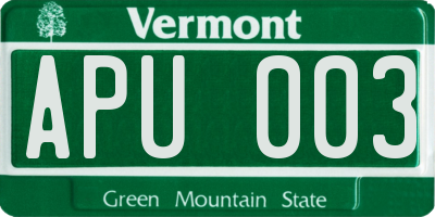 VT license plate APU003