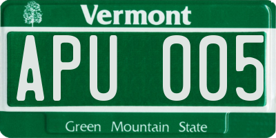VT license plate APU005