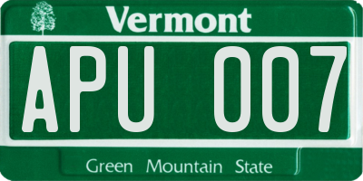 VT license plate APU007