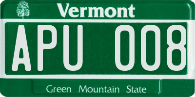 VT license plate APU008