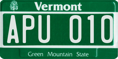 VT license plate APU010