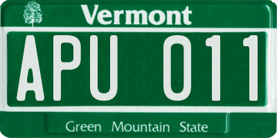 VT license plate APU011