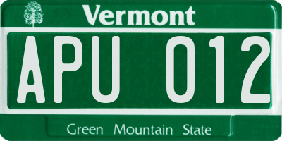 VT license plate APU012