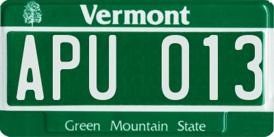 VT license plate APU013