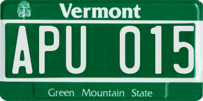 VT license plate APU015