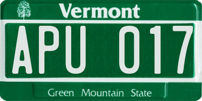 VT license plate APU017