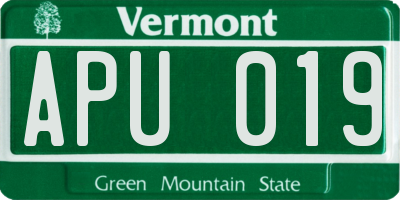 VT license plate APU019