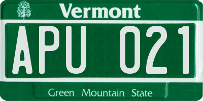 VT license plate APU021