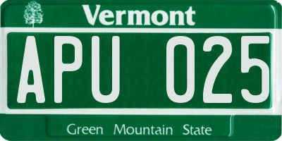 VT license plate APU025