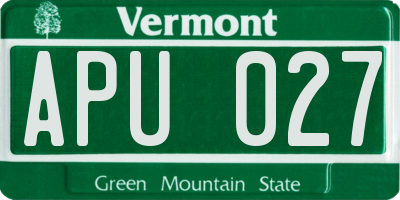 VT license plate APU027