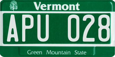 VT license plate APU028