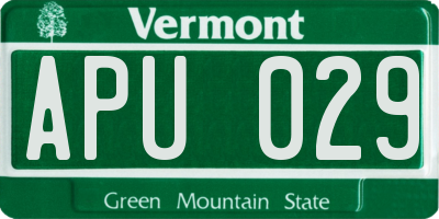 VT license plate APU029