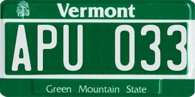 VT license plate APU033