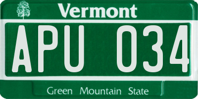 VT license plate APU034