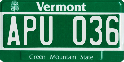VT license plate APU036