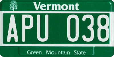 VT license plate APU038