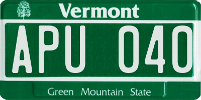 VT license plate APU040