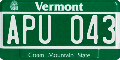 VT license plate APU043