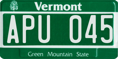 VT license plate APU045