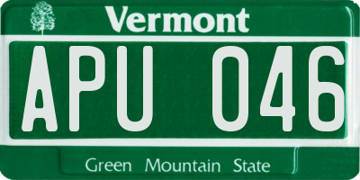 VT license plate APU046
