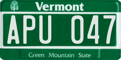 VT license plate APU047