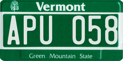VT license plate APU058