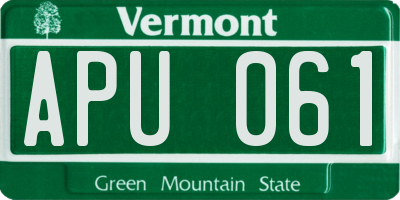 VT license plate APU061