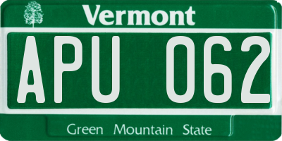 VT license plate APU062