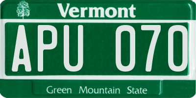 VT license plate APU070