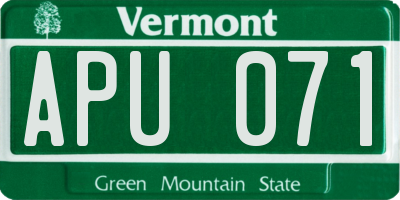 VT license plate APU071