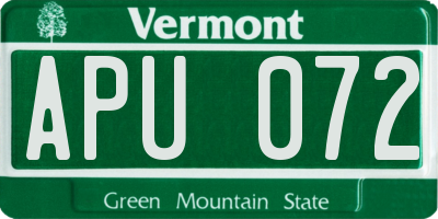 VT license plate APU072