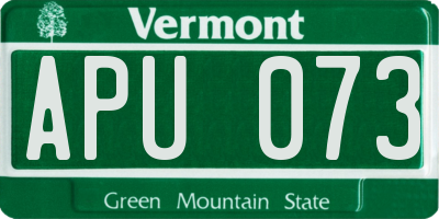 VT license plate APU073