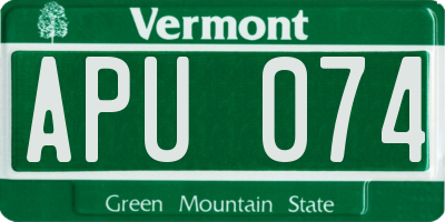 VT license plate APU074