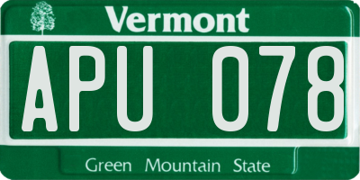 VT license plate APU078