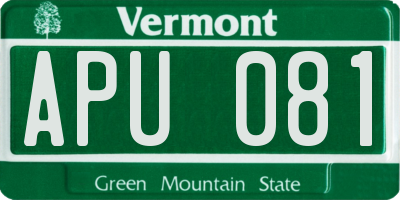 VT license plate APU081