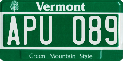 VT license plate APU089
